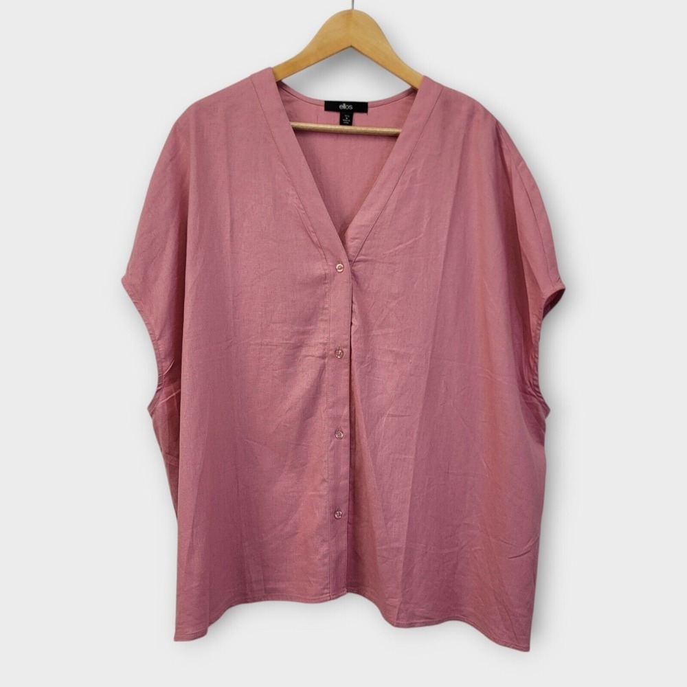 Ellos Button Down Top Women 14/16‎ Pink Linen Blend Casual Coastal Lagenlook